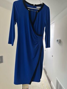Calvin Klein Royal Blue Faux Wrap Dress Elegant Cocktail Office Dress Like New